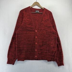 Vintage Expressions Cardigan Sweater Men's XL Red Tight Knit Acrylic Grandpa 90s